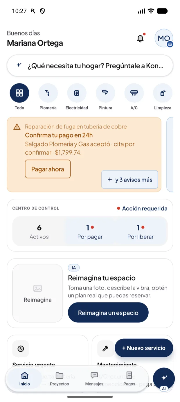 Pantalla de inicio de la app