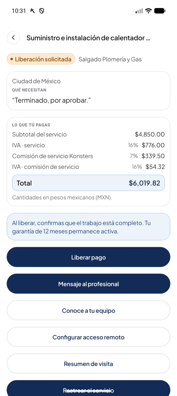 Liberar el pago