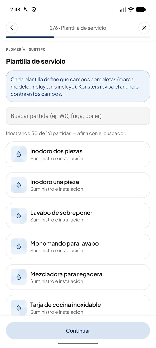 Paso 2 de 6: elegir la plantilla de servicio del catálogo