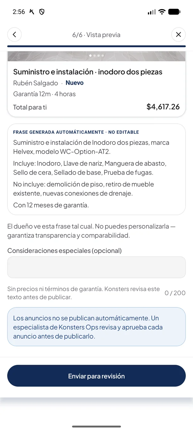 Paso 6 de 6: vista previa del anuncio con la frase generada automáticamente